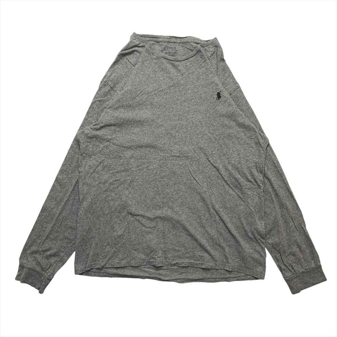 ポロ ラルフローレン Tシャツ 長袖 グレー POLO Ralph Lauren 古着 メンズ XL ロンT シンプル ロゴ刺繍 クリーニング済み拍卖