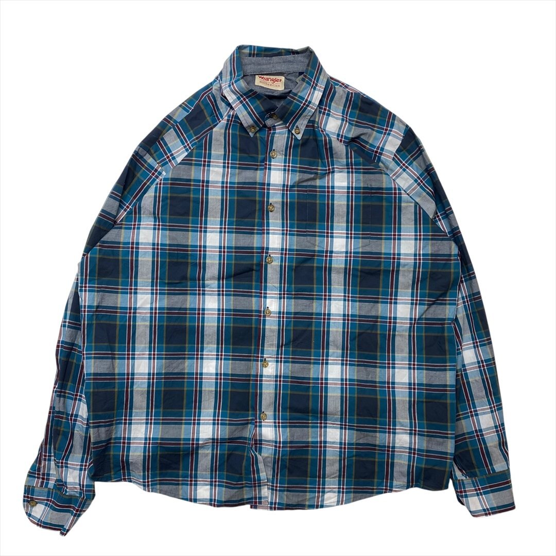 ラングラー シャツ 長袖 チェック Wrangler 古着 メンズ XL カジュアル アメカジ ボタンダウン クリーニング済み拍卖