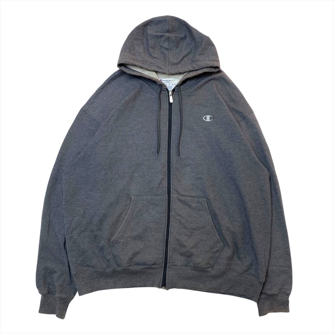 チャンピオン パーカー グレー Champion 古着 メンズ XXL ジップアップ アメカジ ストリート クリーニング済み拍卖