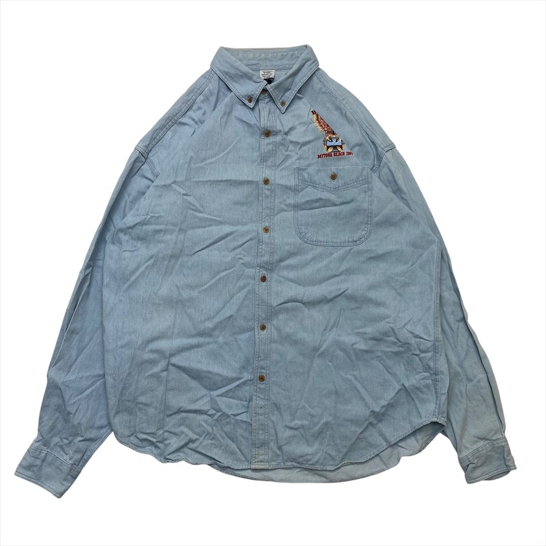 DAYTONA BEACH 2007 シャツ 長袖 ブルー 古着 メンズ XL バイカー アメカジ ストリート クリーニング済み拍卖
