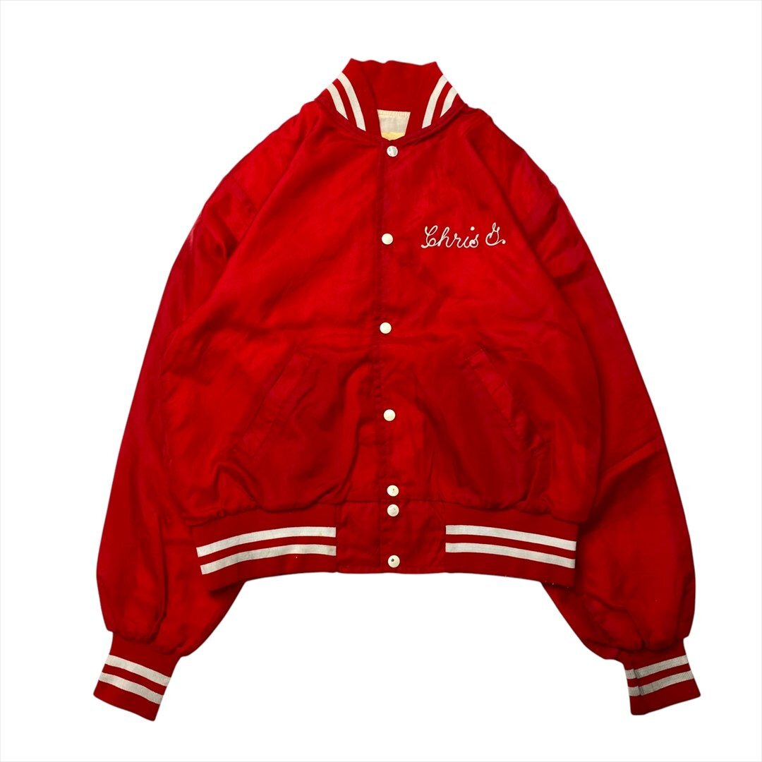 ナイロンスタジャン ジャケット レッド 古着 メンズ L スナップボタン アメカジ ストリートクリーニング済み拍卖