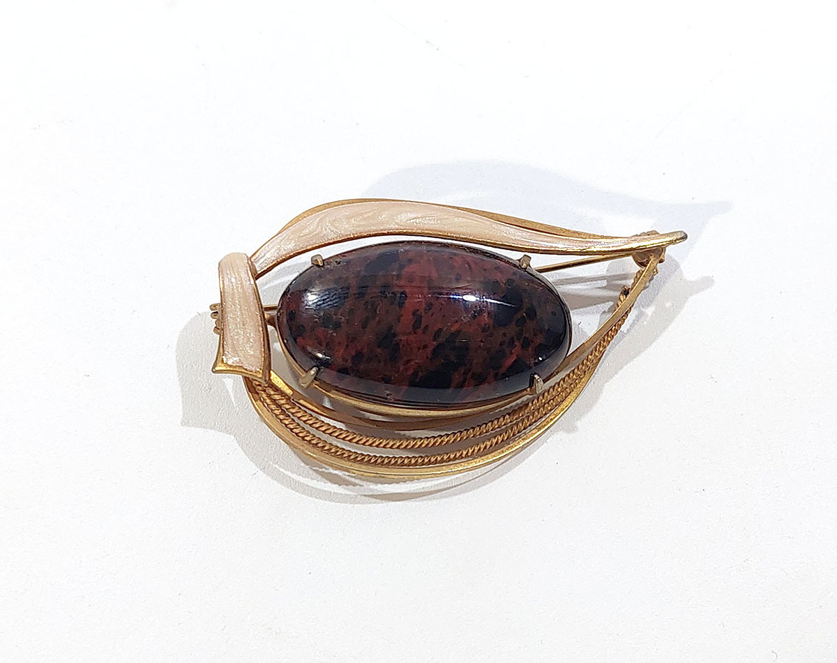 アンティーク ブローチ 天然石 黒曜石?? ファッション アクセサリー 中古 ya1916拍卖