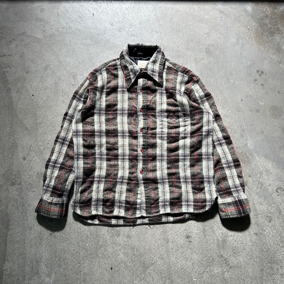 SEARS KINGS ROAD WOOL PLAID SHIRT / 70S シアーズ キングスロード ウール ネルシャツ 16(L) チェック 古着拍卖