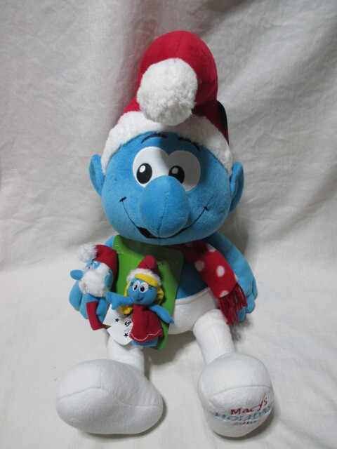 即決★USA SMURFS Macy's スマーフ メイシーズ クリスマス限定 コラボ サンタ スマーフ ぬいぐるみ 指人形付き☆2010年/45.5センチ拍卖