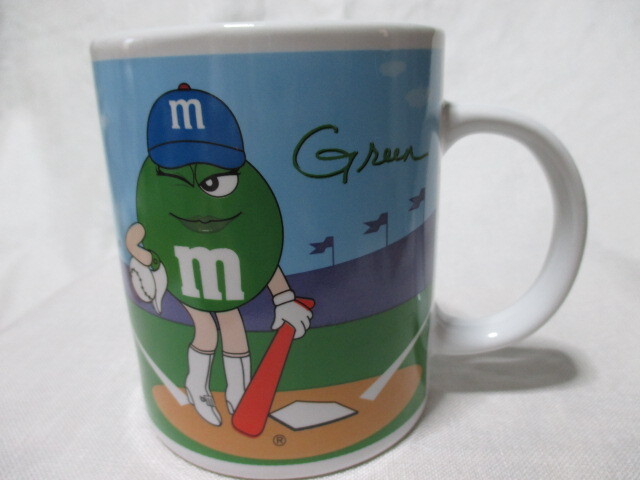 即決★USA M&M’s エムアンドエムズ チョコレート キャラクター グリーン・イエロー 野球・バスケット マグカップ/2002年拍卖