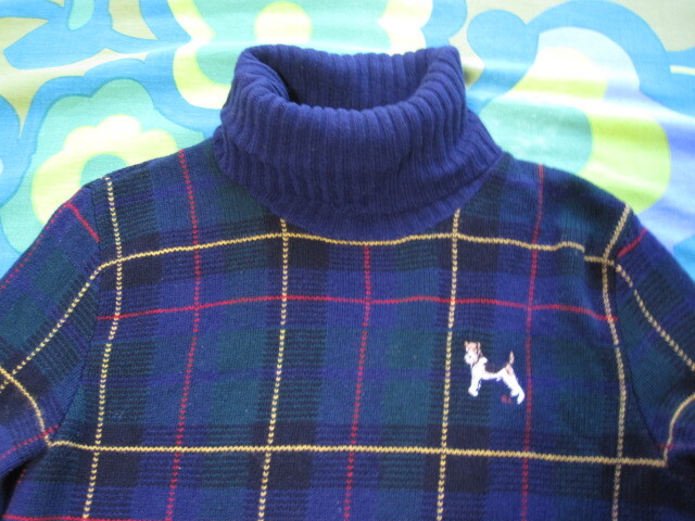 RALRH LAUREN SPORT ラルフローレンスポーツ タートルネック チェック ニット セーター レディースM 羊毛76/カシミヤ24 USEDキレイ 拍卖