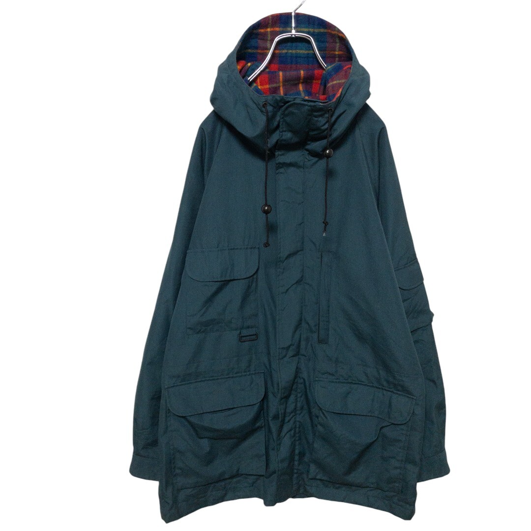 【Eddie Bauer】80's VINTAGE 黒タグ 裏地チェック キャップフード マウンテンパーカー 無地 S-874拍卖