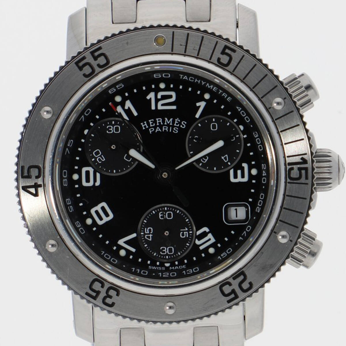 HERMES エルメス CL2.310 クリッパー クロノグラフ ブラックダイヤル SS クオーツ ユニセックス【120693】拍卖