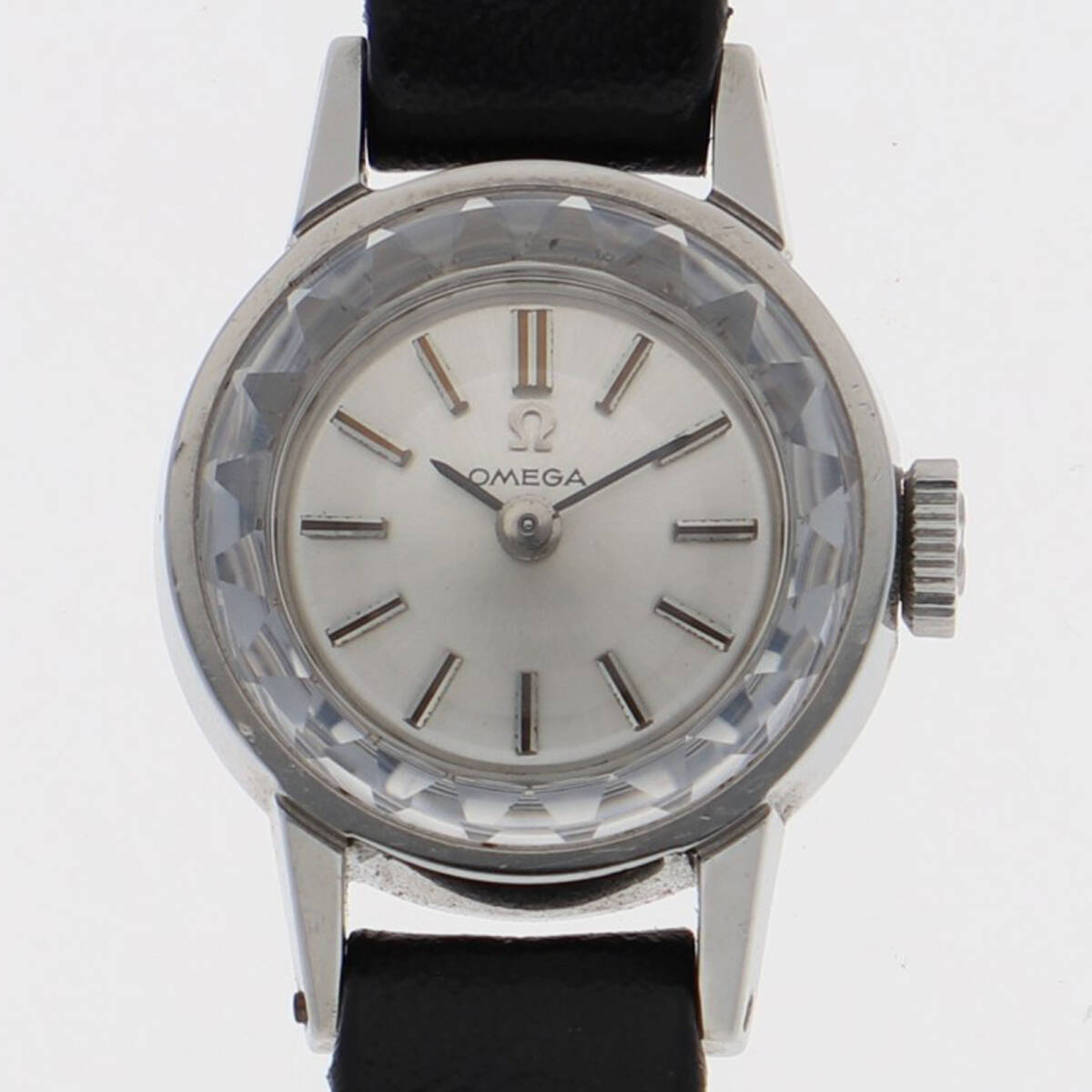 OMEGA オメガ カットガラス シルバーダイヤル SS/レザー 手巻き レディース【124524】拍卖