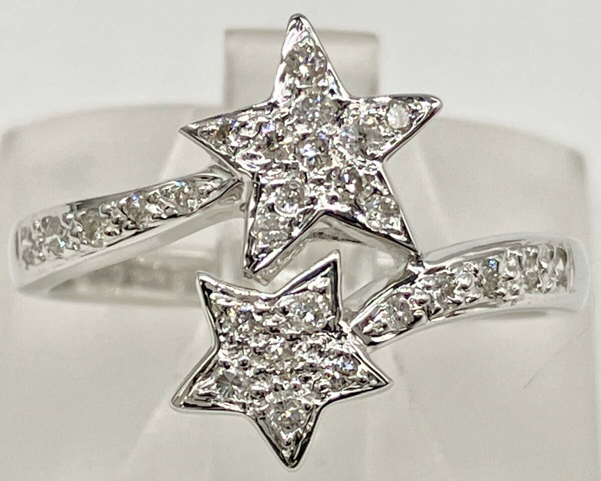 鑑別書付き K18WG 金 750 ダイヤモンド diamond 0.38ct #12.5 2.8g 指輪 リング レディース 星 star STAR モチーフ拍卖