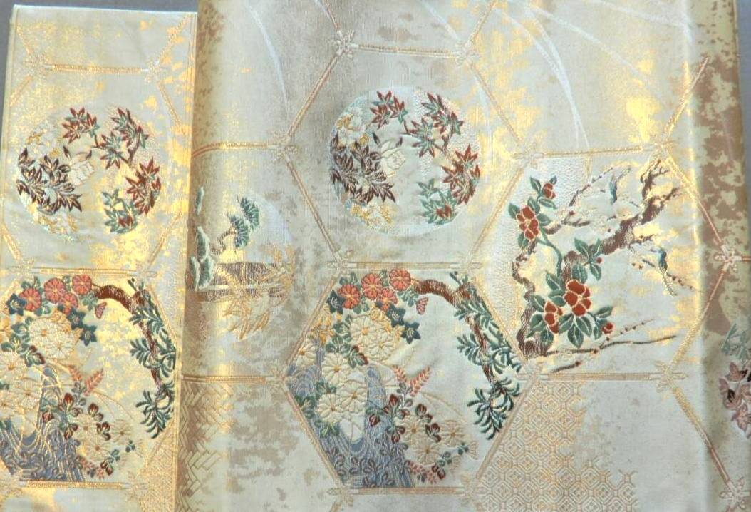 <銀の斧>正絹・金箔の綺麗な袋帯・初春の喜び・正装用・六通拍卖