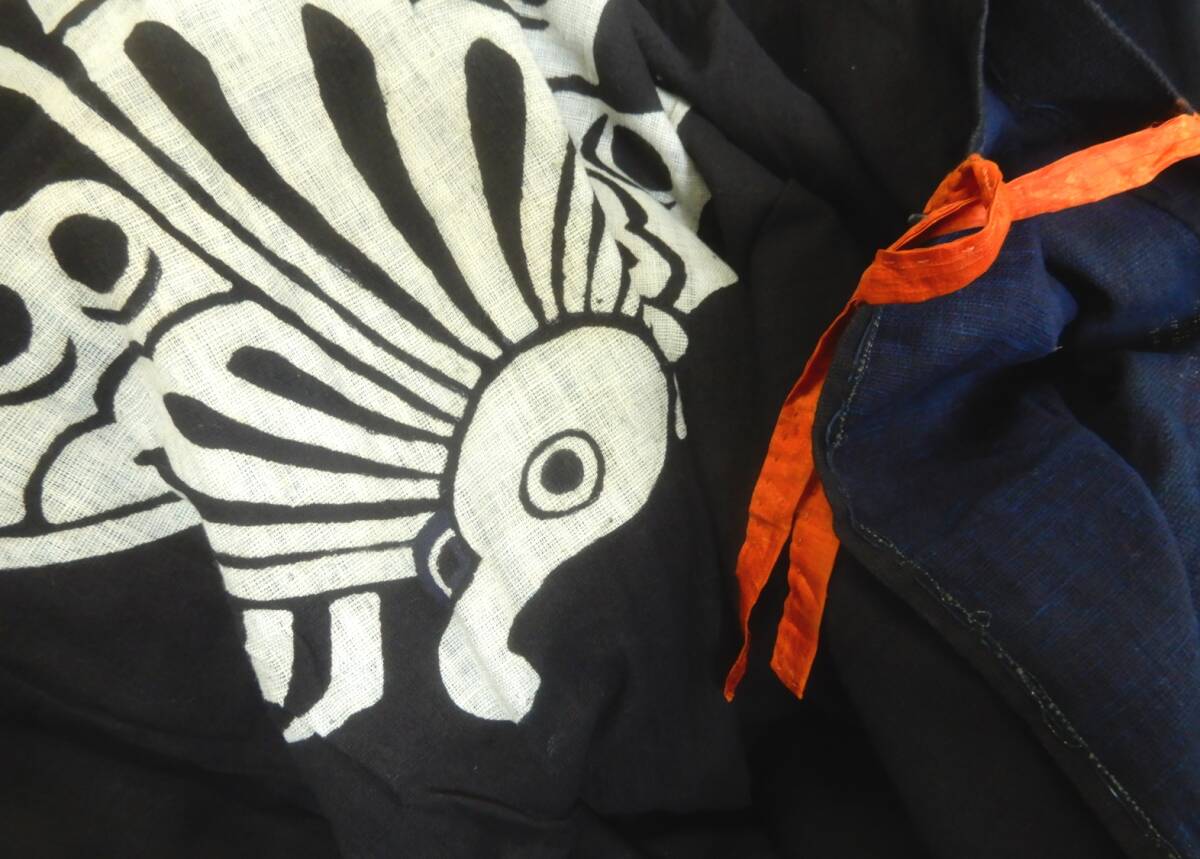 <銀の斧>木綿・手紡ぎ手織り藍木綿油単・江戸期から明治期・大きなアゲハ蝶の紋拍卖