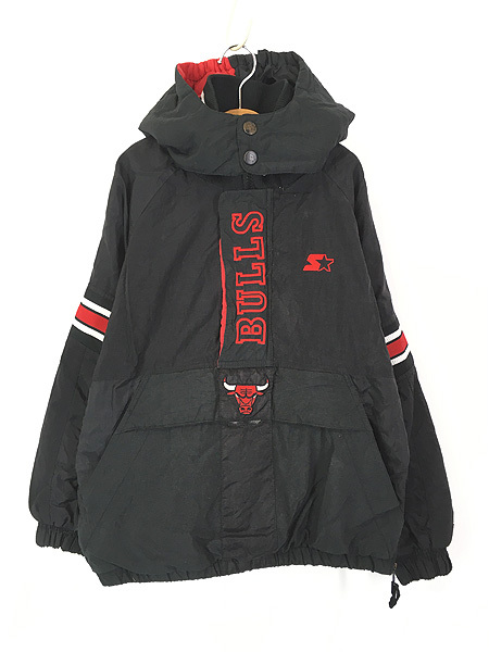 キッズ 古着 90s Starter NBA CHICAGO BULLS ブルズ パデット ハーフジップ ナイロン ジャケット M 10歳位 古着拍卖