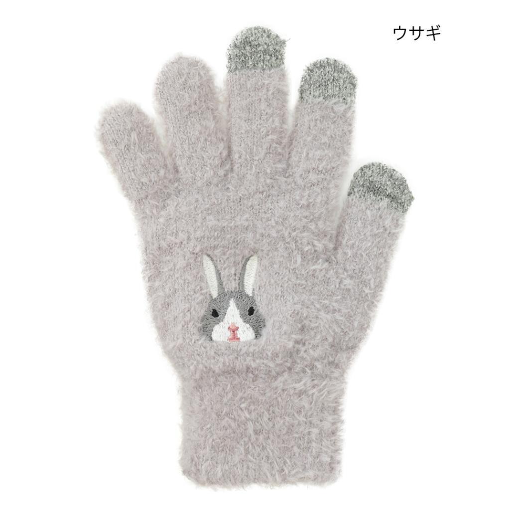 アニマルグッズ 手袋 スマホ手袋 ウサギ アニマル トモコーポレーション 防寒用品 レディース手袋 5本指タイプ ウォーマー雑貨拍卖