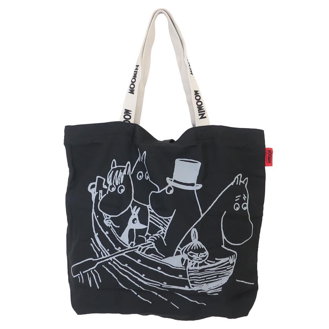 ムーミン エコバッグ ポータブルトート ファミリー ブラック 北欧 ワタナベ お買い物バッグ キャラクター グッズ拍卖