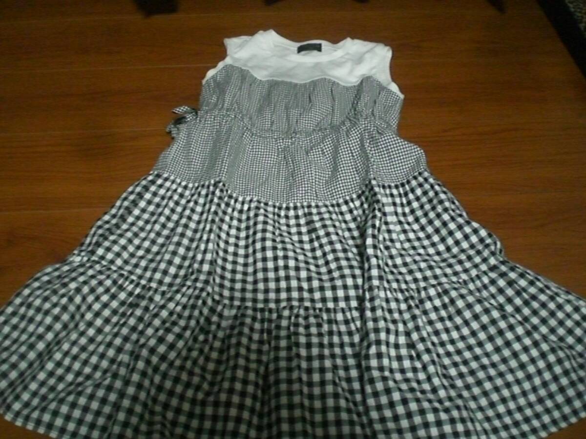 コムサイズム130A白黒チェックノースリーブワンピース拍卖