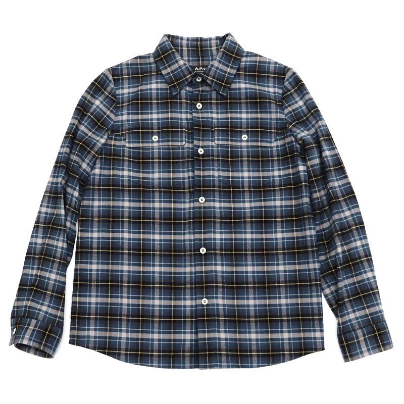 K05162 美品 A.P.C./フランネルシャツ 【サイズ:S】 ブルーグリーン チェック アーペーセー拍卖