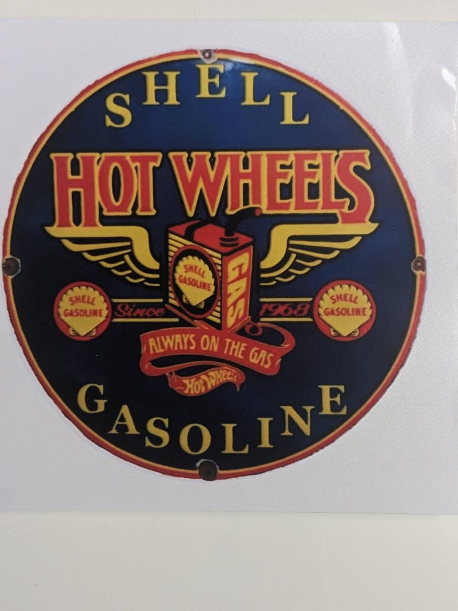 【W400-0013ヴィンテージスタイル・約136mm シェル SHELL HOTWHEELS】 ガソリンステッカー・オイルステッカー・レトロ・ガレージ拍卖
