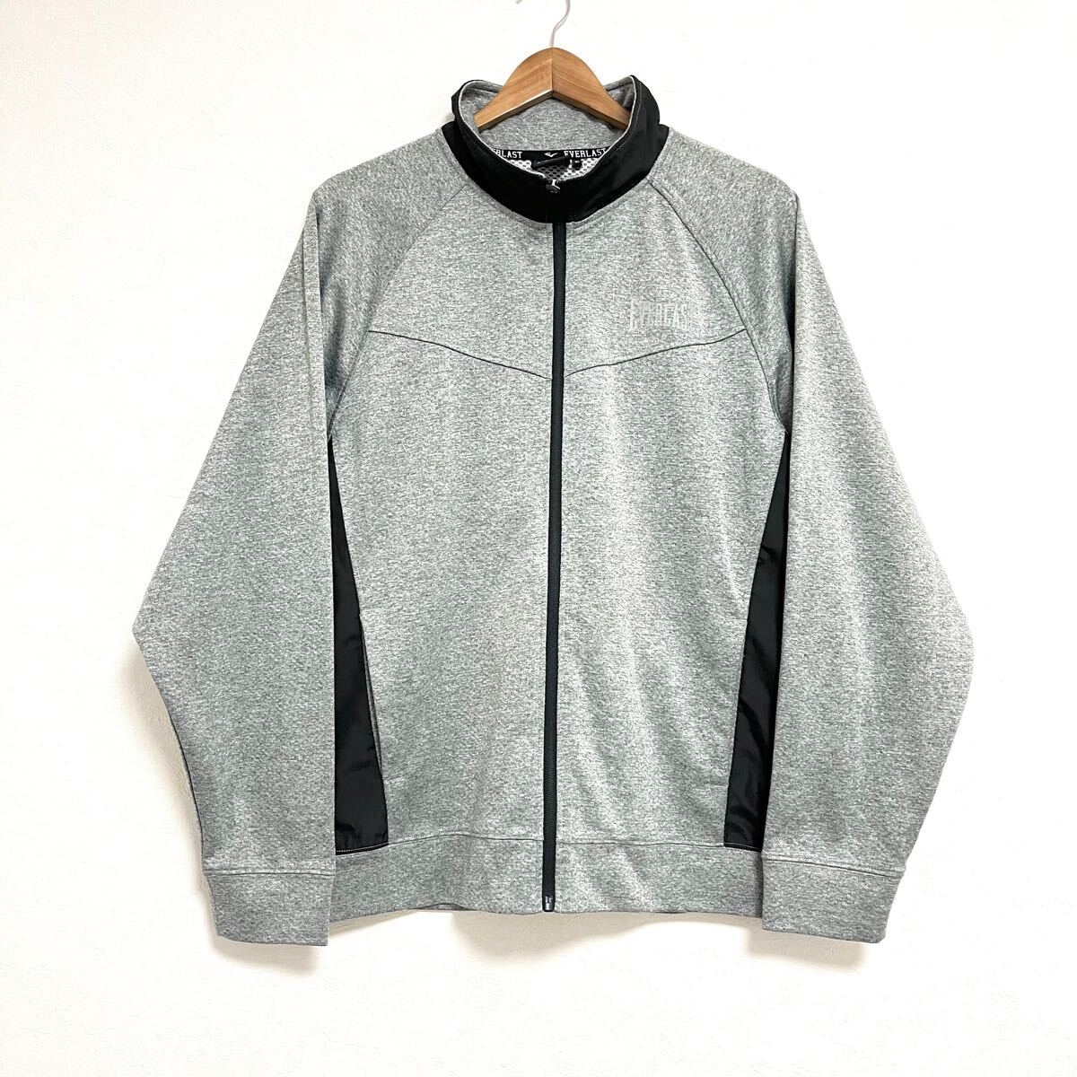 美品☆大きいサイズ◎3L【EVERLAST】エバーラスト トラック ジャケット ブルゾン アウター ジップ 異素材 スポーツ ゴルフ グレー/Y21086mm拍卖
