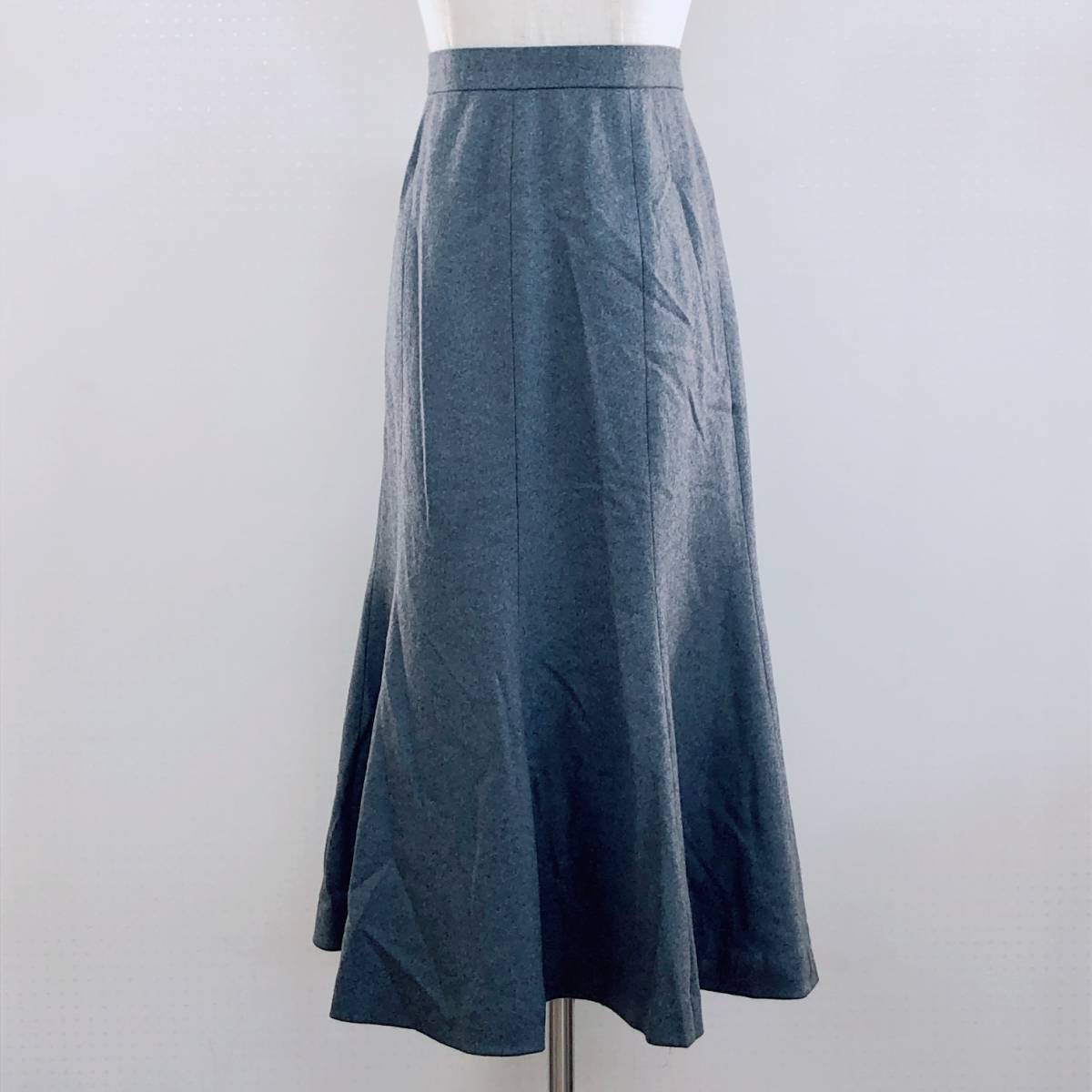 YZ0137 美品 CA‐OUI レディース スカート ロング丈 チャック 薄手 Lサイズ グレー 灰 無地 毛100% シンプル おしゃれ 春秋冬 伸縮性あり 拍卖