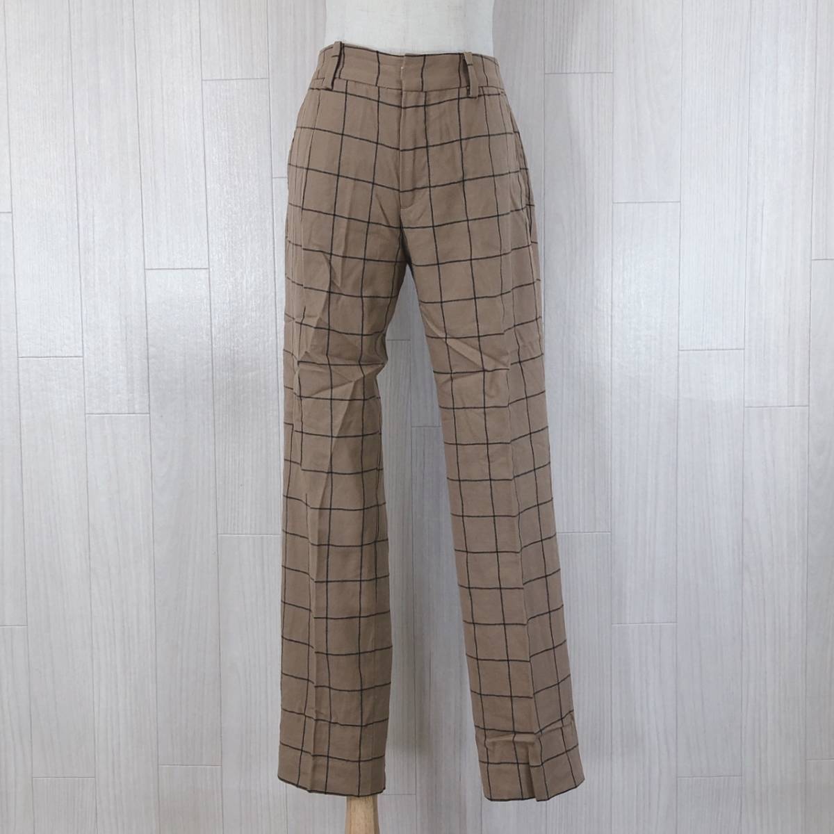 YZ0362 IENA イエナ レディース ボトムス クロップドパンツ 薄手 サイズ34 Sサイズ ブラウン 茶 ウィンドウペンチェック ウール カジュアル拍卖