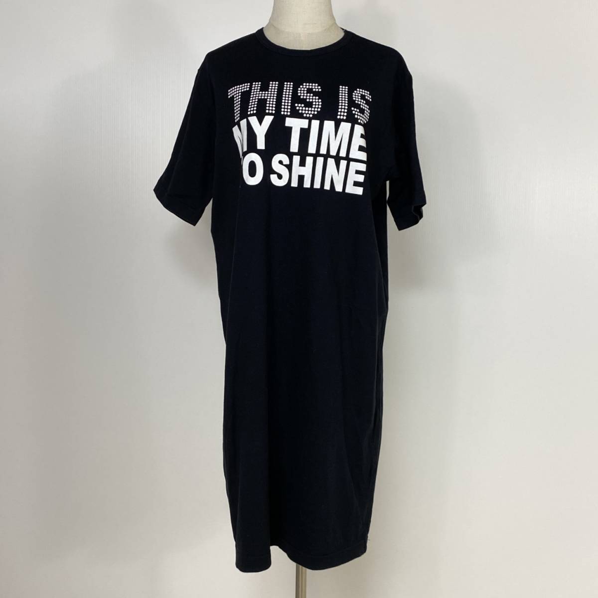 YZ0552 emilide エミリード レディース ロング丈 コットン Tシャツ 半袖 ワンピース ブラック Lサイズ 綿100% カジュアル 万能 USED 古着 拍卖