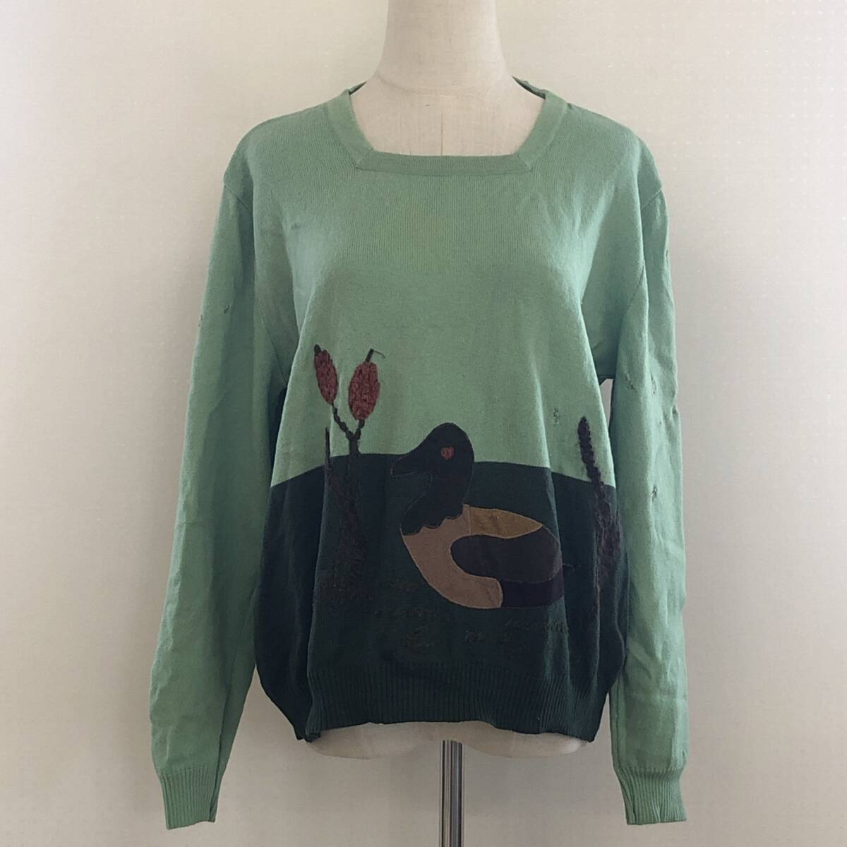 Y1416 FIVE O’CLOCK レディース トップス セーター 長袖 薄手 伸縮性 グリーン 緑 毛100% シンプル カジュアル おしゃれ あたたか 春秋 拍卖