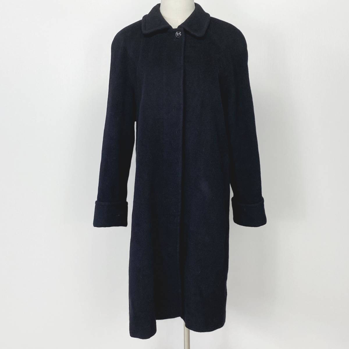 YZ0793 美品 CINQ サンク レディース アンゴラ・毛混 日本製 ロングコート アウター 厚手 9号 ブラック 黒 シンプル 万能 シック お洒落 冬拍卖