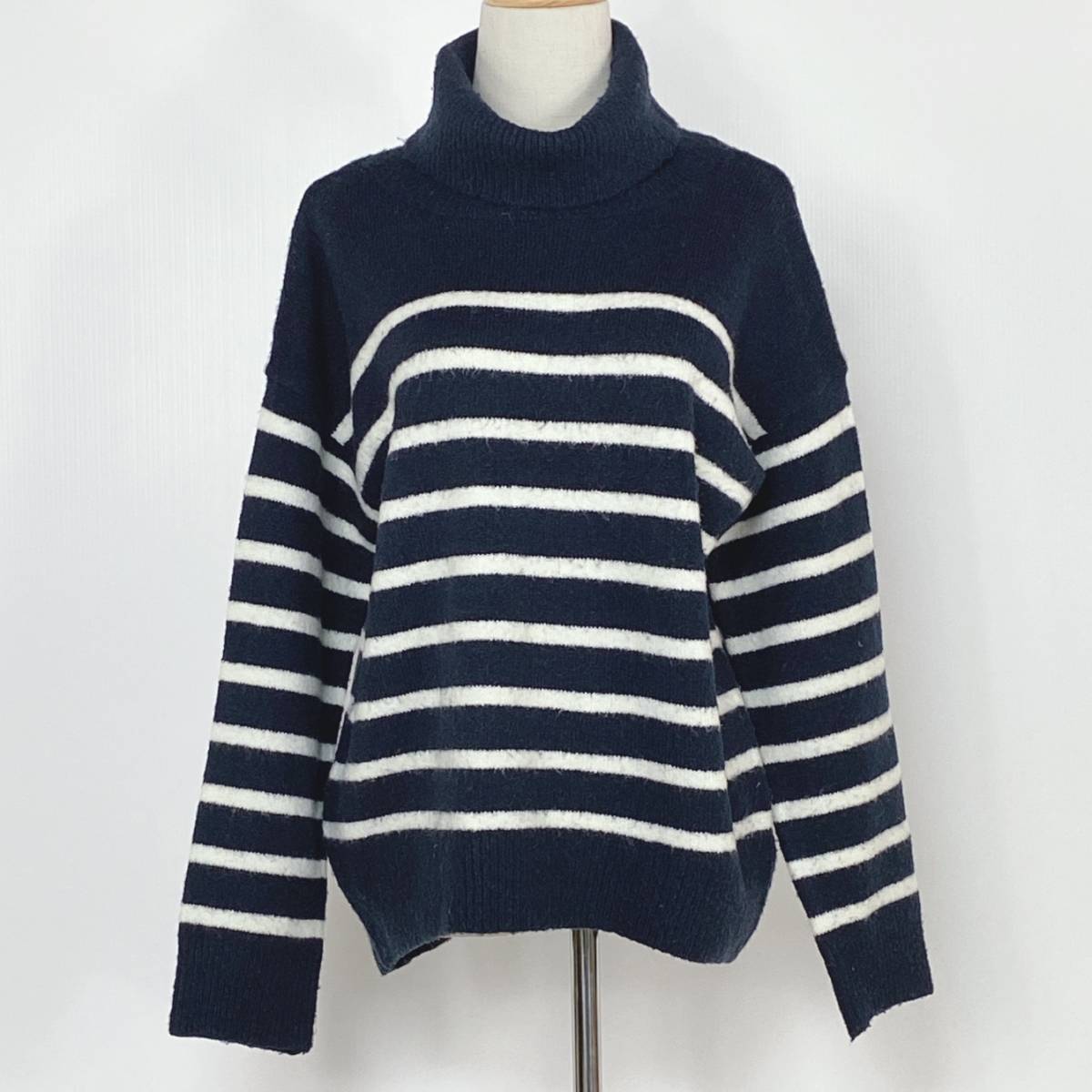 YZ0823 GU ジーユー レディース ボーダー タートルネック ニットセーター 長袖 Mサイズ 万能 シンプル カジュアルコーデ お洒落 USED 古着拍卖