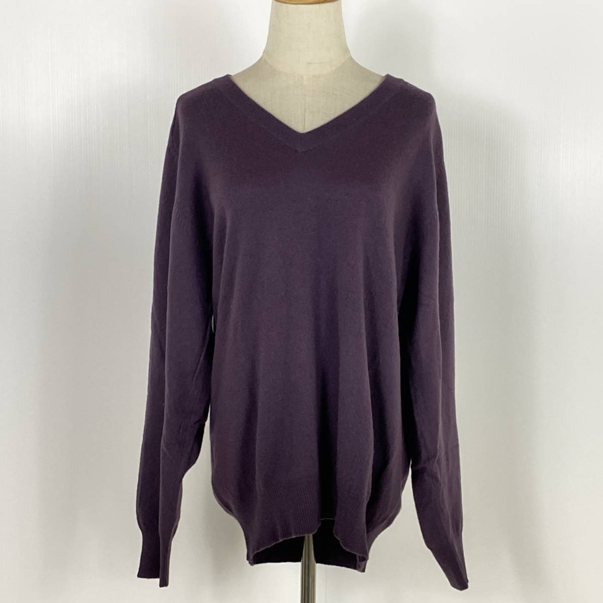 YZ1058 美品 allento Penini レディース 毛100%(カシミヤ) Vネック ニットセーター Mサイズ パープル 紫 イタリー製 万能 シンプル USED拍卖