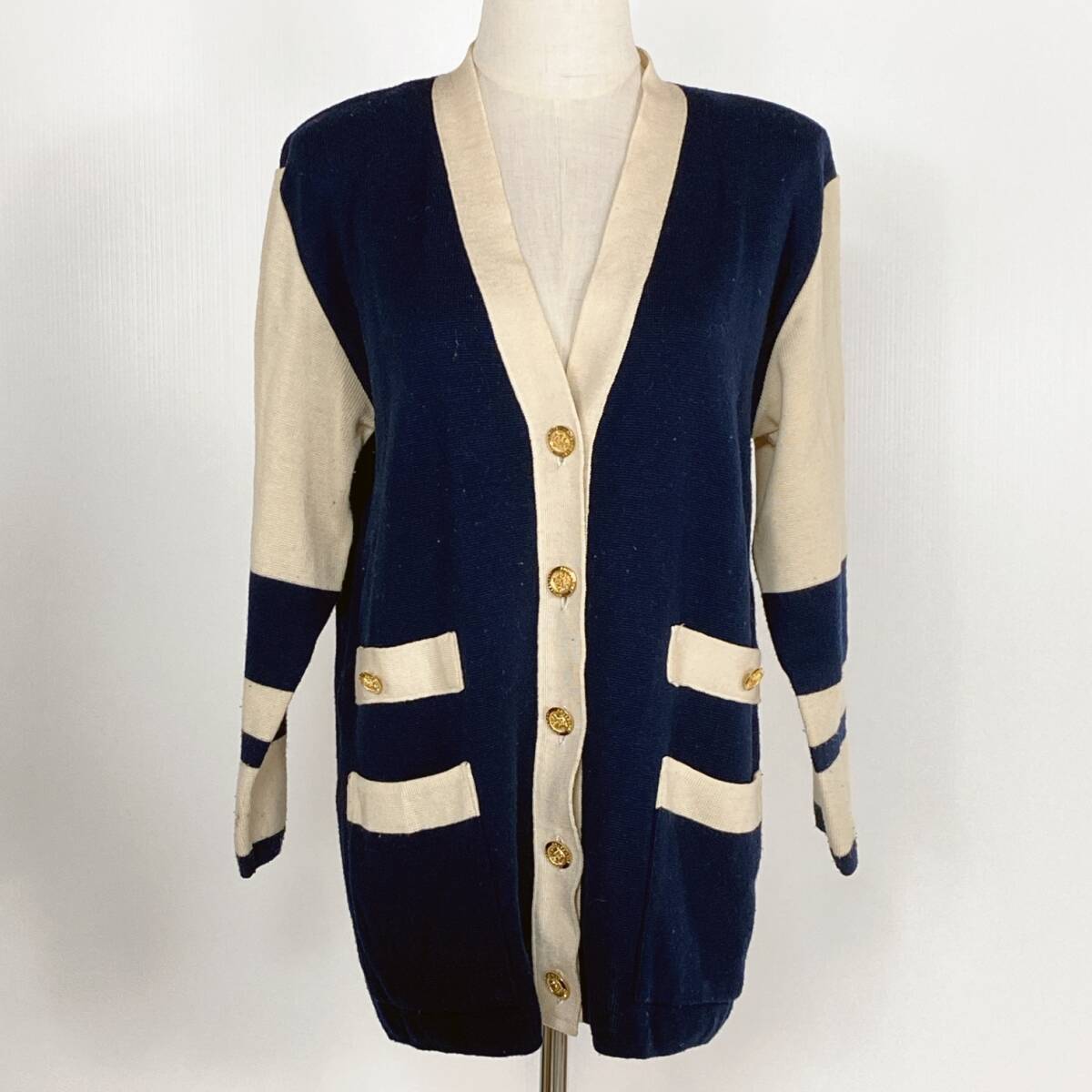 YZ1200 Joy Rose レディース 毛50% ニットカーディガン 長袖 ボーダー柄 万能 カジュアルコーデ シンプル 休日 かわいい ネイビー USED拍卖