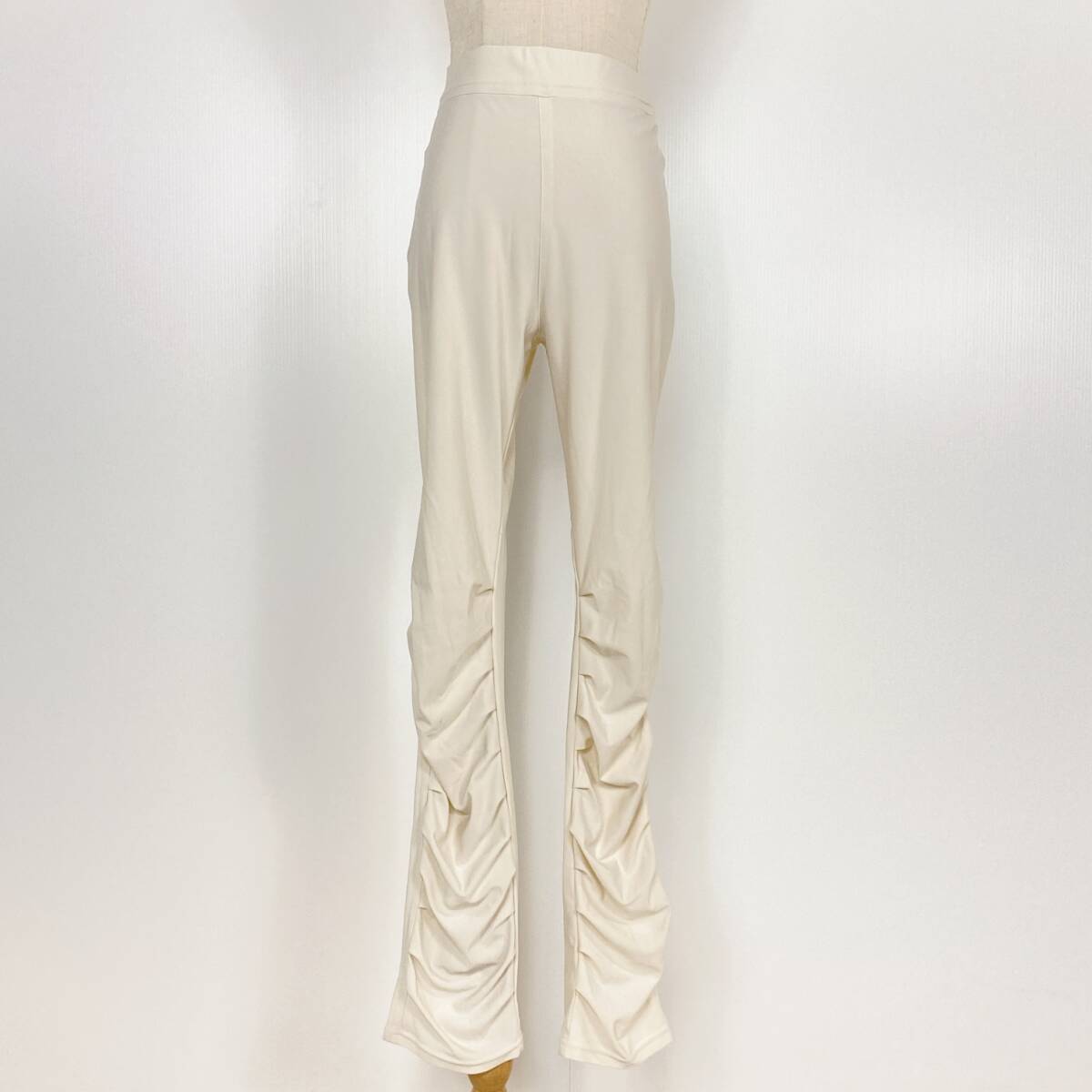 YZ1206 レディース ストレッチパンツ ロング丈 ホワイト 白 Mサイズ 万能 シンプル カジュアル ルームウェア 柔軟性 薄手 USED 古着拍卖