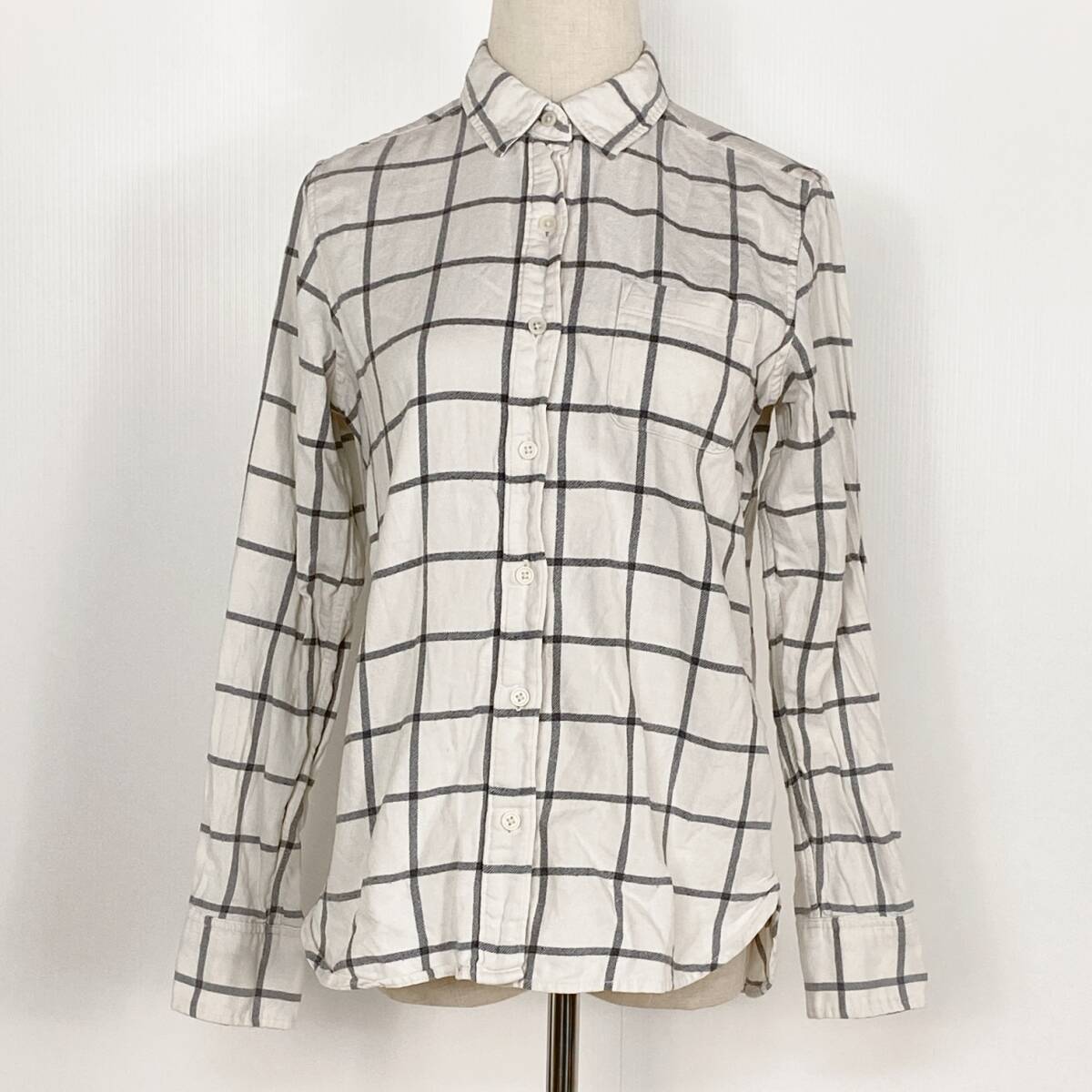 YZ1228 無印良品 MUJI レディース コットン チェック柄 シャツ 長袖 ホワイト Mサイズ 綿100% 万能 シンプルコーデ ミニマリスト USED古着拍卖