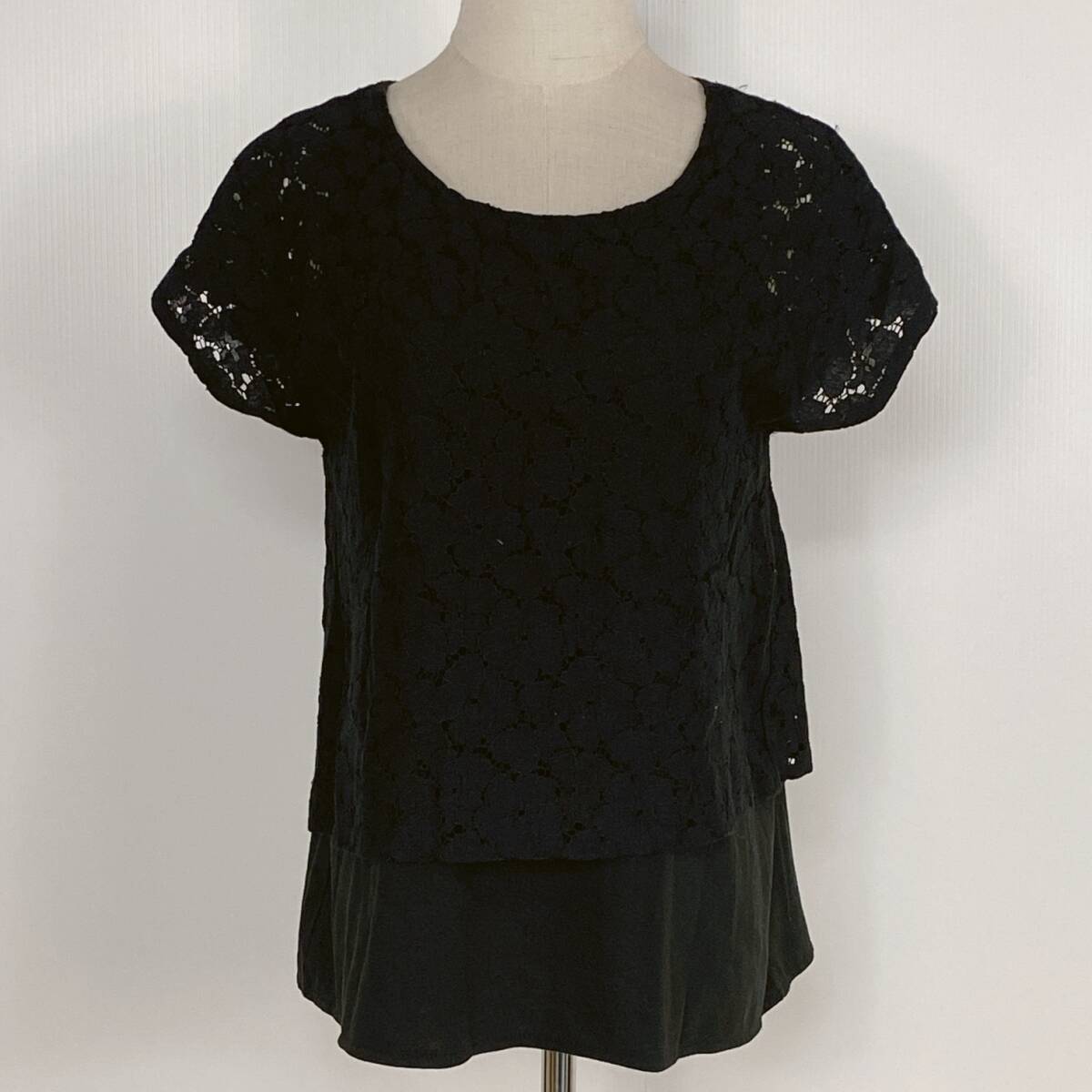 YZ1247 美品 Floating レディース 花柄 総レース トップス コットン カットソー Mサイズ 華やか かわいい USED シースルー 黒 ブラック拍卖