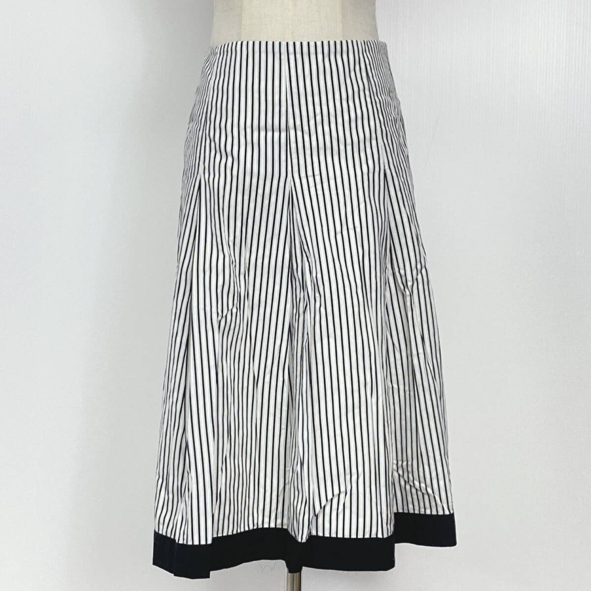 YZ1499 TALBOTS タルボット レディース インド製 ストライプ柄 スカート フレアスカート ホワイト白 万能 レトロ かわいい フェミニン USED拍卖