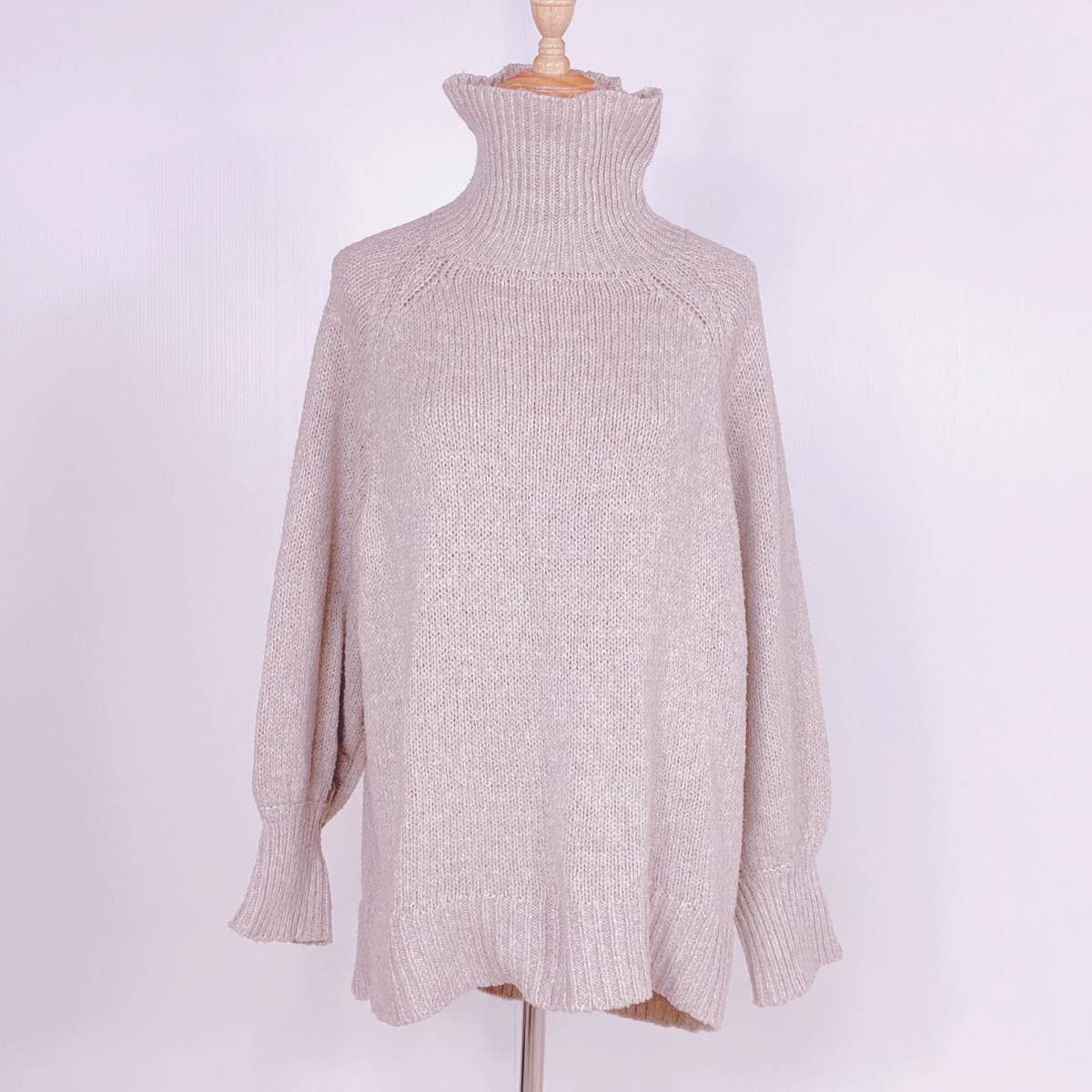 YZ0541 earth music & ecology アースミュージックアンドエコロジー レディース ハイネック ニットセーター 長袖 フリー ベージュ USED古着拍卖