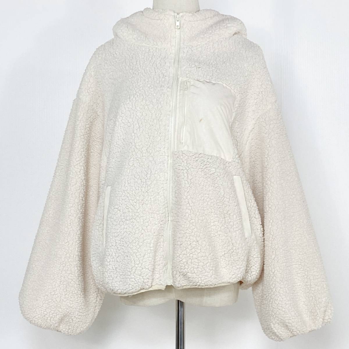 YZ0820 NICE CLAP ナイスクラップ レディース フード付 ボアジャンパー フリーサイズ ホワイト 万能 あたたか シンプル かわいい USED 古着拍卖