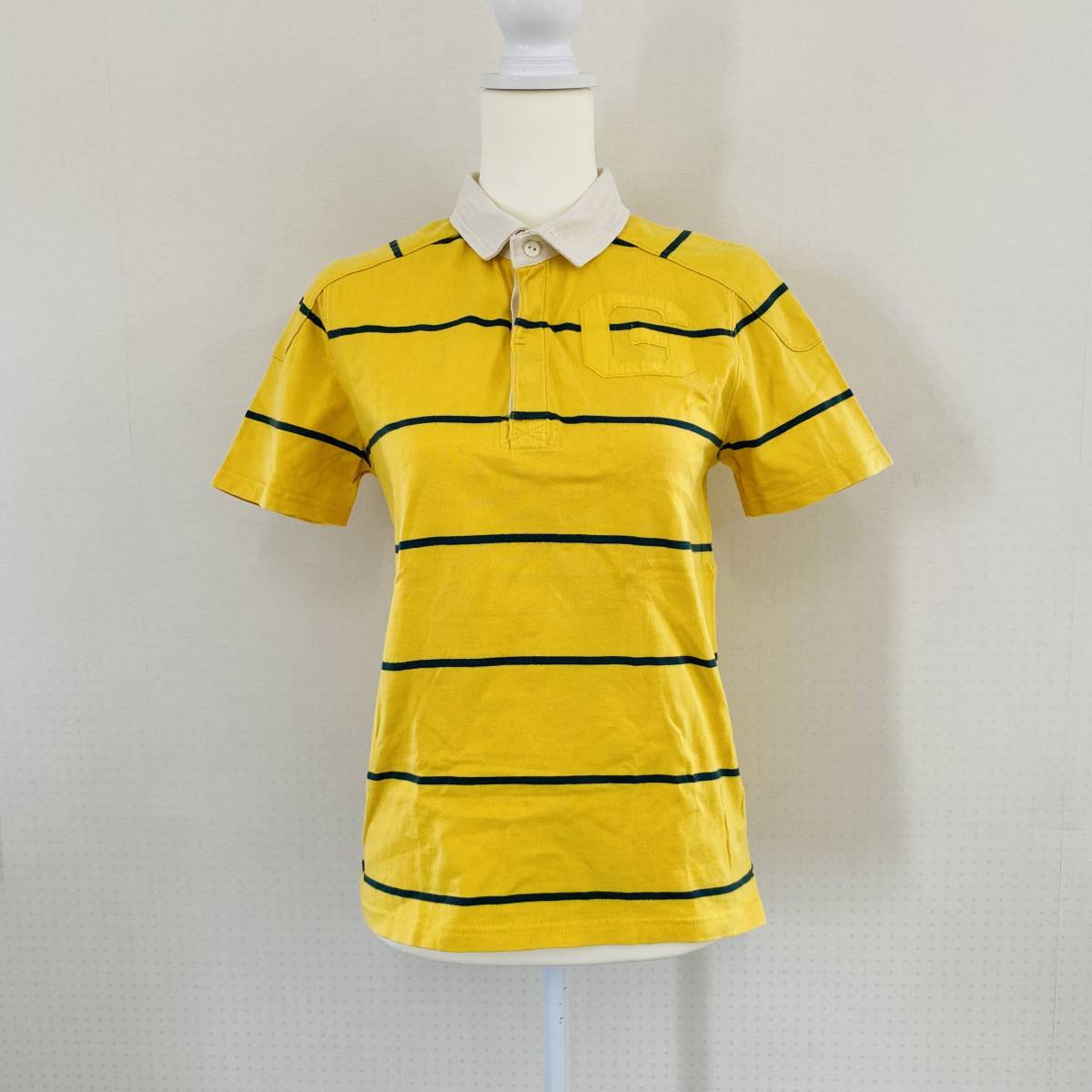 YAS0014 美品 GAP ギャップ レディース ポロシャツ 半袖 カジュアル XS 黄 ボーダー 綿100% 夏 スポーティチックスタイル 黄色緑ボーダー拍卖