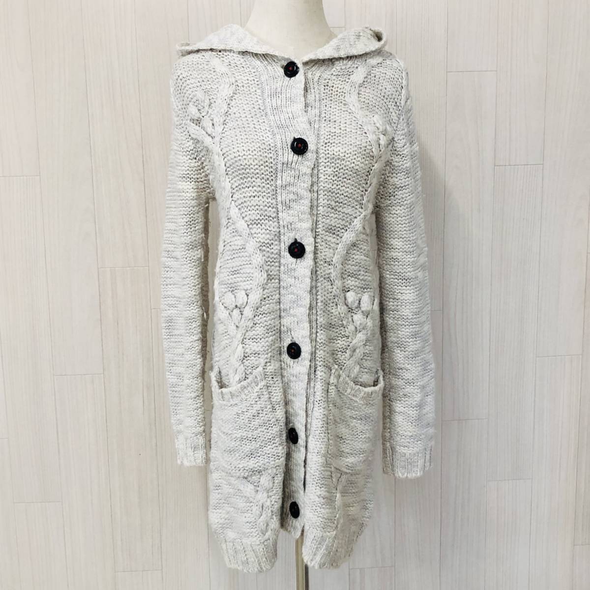 YAS0058 cantwo キャンツー レディース カーディガン ロング丈 フード F グレー 灰 カジュアル 万能 秋冬 シンプル カジュアル あたたか拍卖