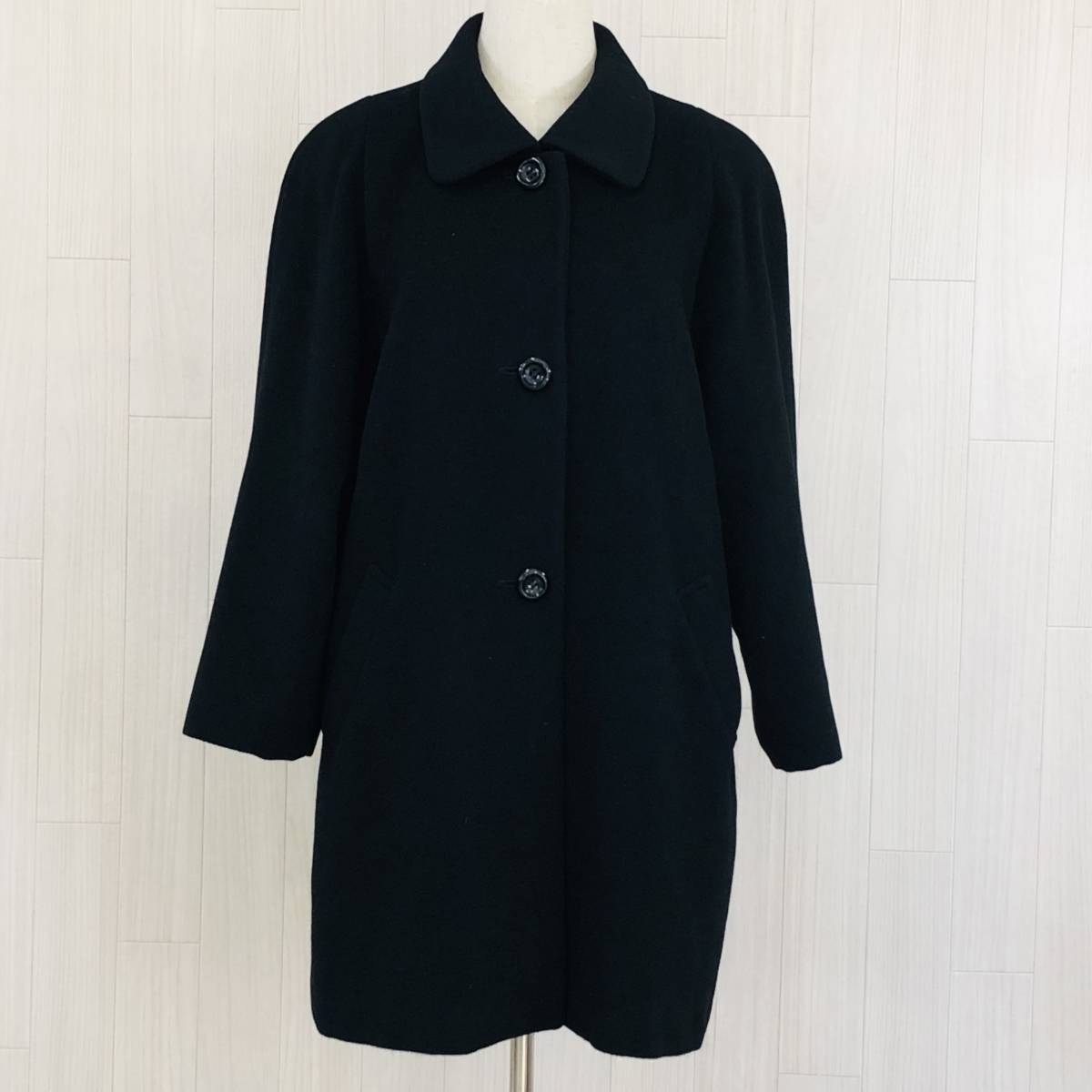 YAS0337 美品 リブレ BON PLAN レディース アウター コート ロング 長袖 丸襟 14号 LLサイズ ブラック 黒 毛素材 アンゴラ混 シンプル 冬拍卖
