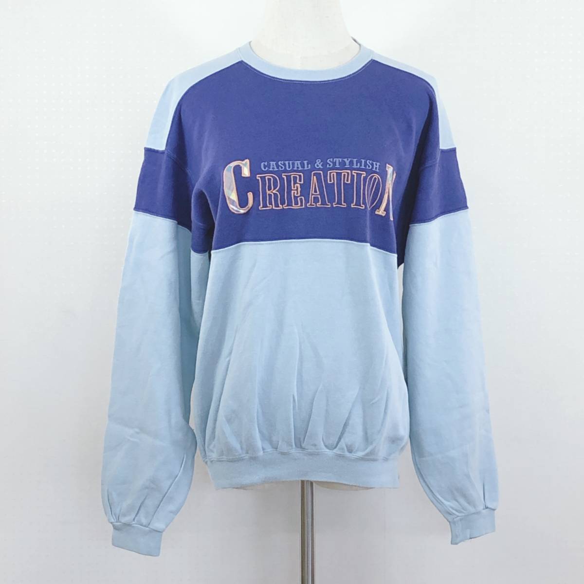 YAS0706 キッズ トップス トレーナー スウェット 長袖 サイズ160センチ ブルー青 水色 ロゴ刺繍 綿100% コットン カジュアル 部屋着 春秋冬拍卖