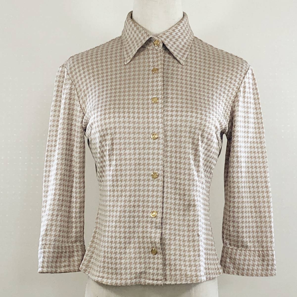 YAS0796 Mouth Valley マウスバレー レディース ボトムス ブラウス 七分袖 ショート丈 Mサイズ ブラウン 茶 ベージュ ガンクラブチェック拍卖