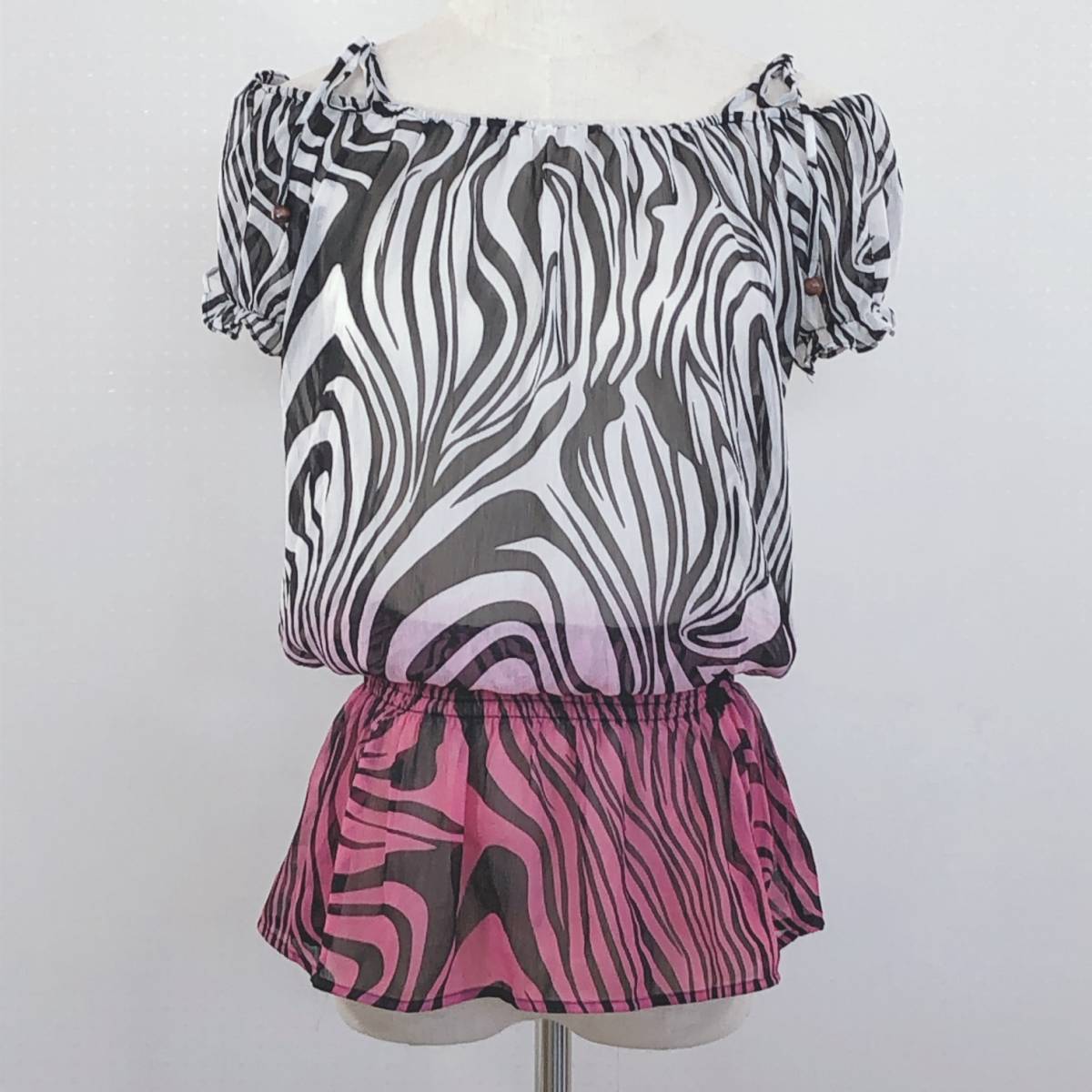 YAS0862 VERO MODA ヴェロモーダ レディース トップス ペプラムトップス 半袖 155/76A Sサイズ ホワイト 白 ブラック 黒 ピンク 桃 ゼブラ拍卖