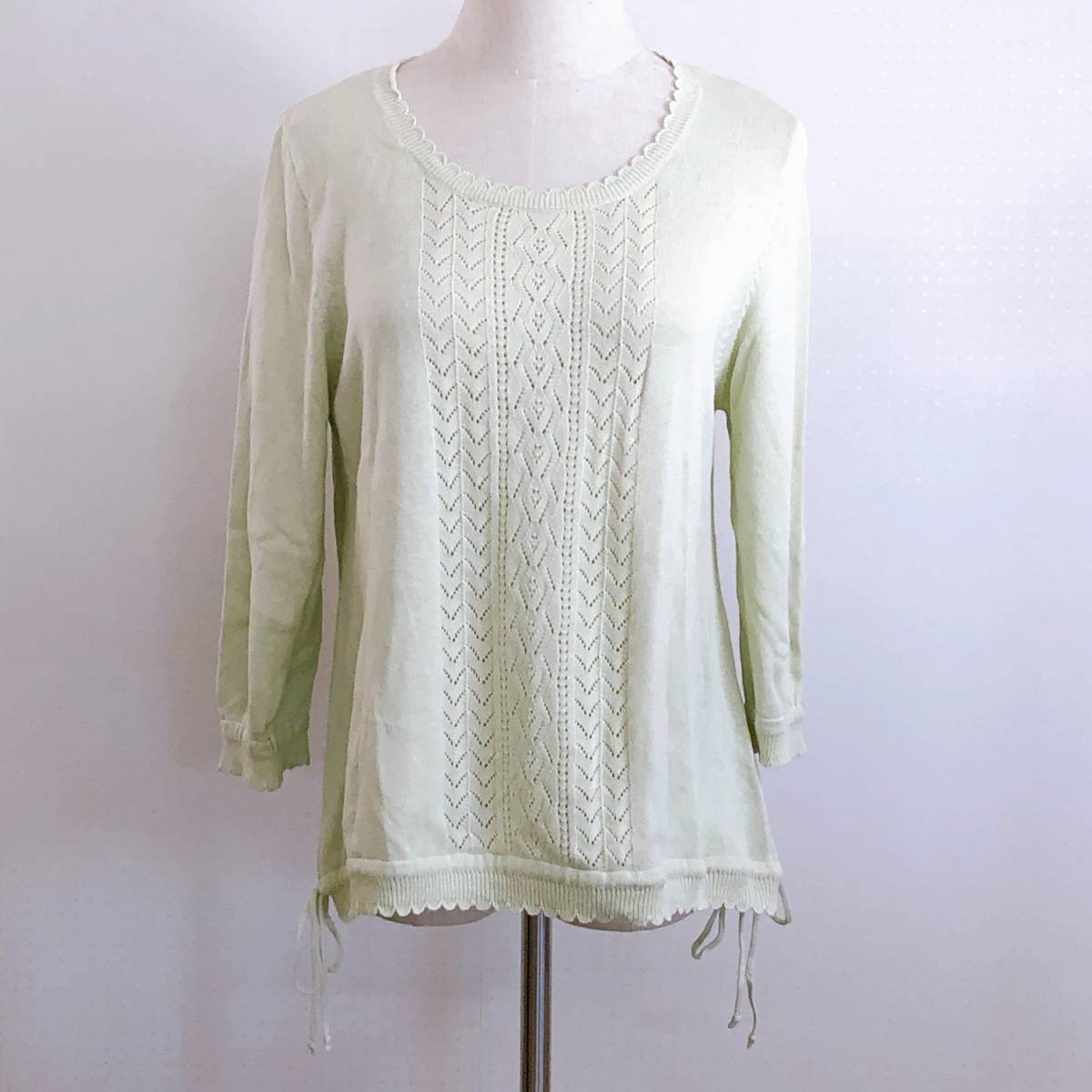 YAS0906 ehka sopo エヘカソポ SM2 サマンサモスモス レディース トップス ブラウス 七分袖 ニット 薄手 シースルー 黄緑 パステル 綿100%拍卖