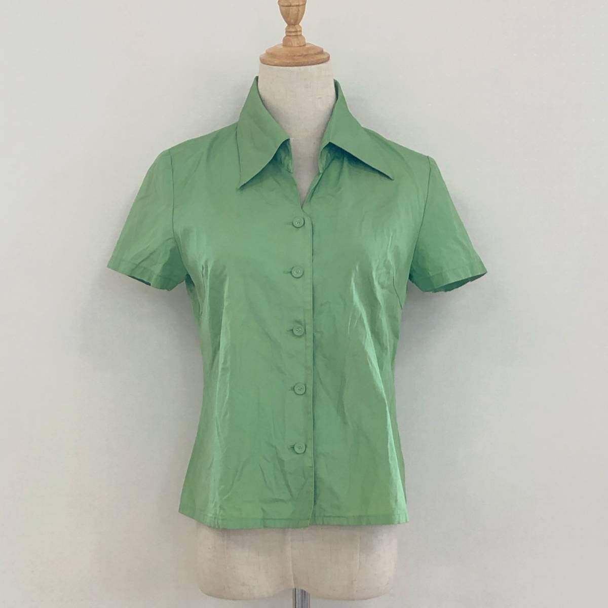 YAS0947 WILLSELECTION ウィルセレクション レディース トップス ブラウス 半袖 Mサイズ グリーン 緑 ビビッド 無地 綿100% コットン 夏拍卖