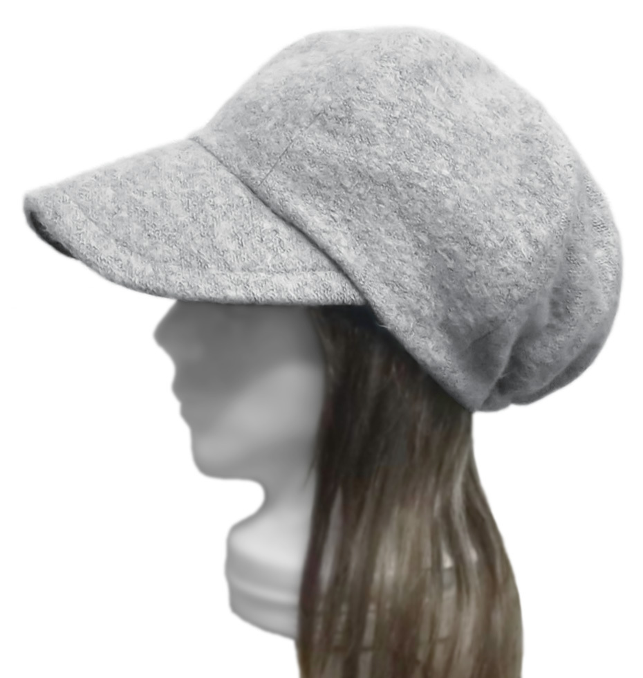 ハンドメイド◆つば広キャスケット◆ウール混 変り織フランネルニット/杢グレー系 ◇紫外線対策・ゆったり・小顔効果・寒い季節におすすめ拍卖