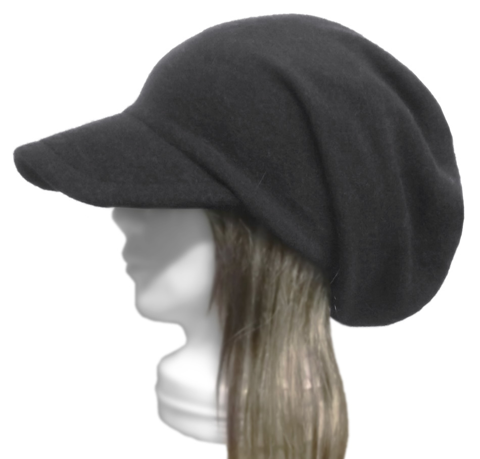 ハンドメイド◆つば広ルーズキャスケット◆ウール混 フランネルニット/グレー ◇紫外線対策・ゆったり・小顔効果・寒い季節におすすめ◇拍卖