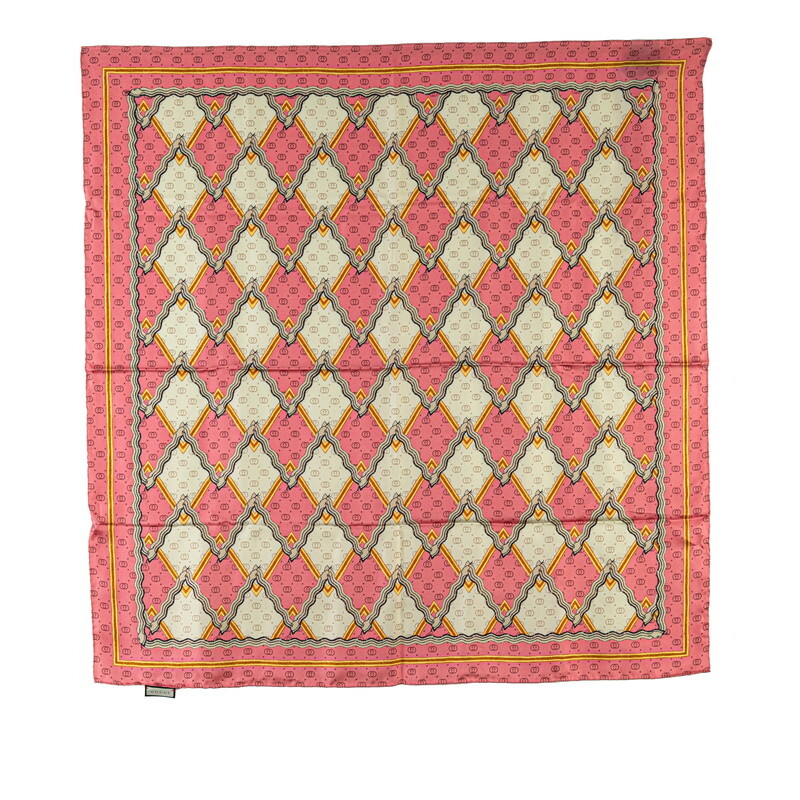 グッチ GGスネーク 蛇 幾何学模様 スカーフ ピンク ゴールド マルチカラー シルク レディース GUCCI 【中古】拍卖