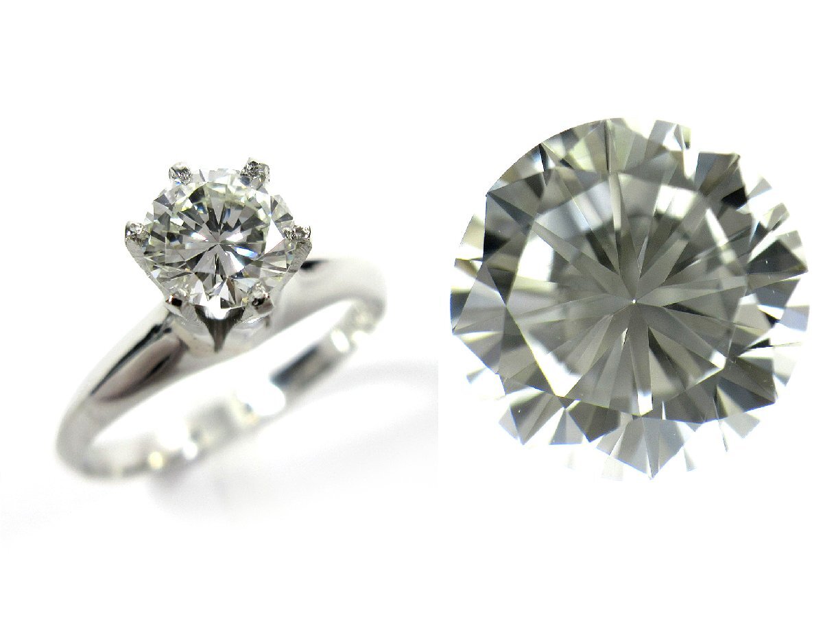 Pt850 1粒 ダイヤモンド 6本立て爪 プラチナ リング 11号 0.558ct VVS-2 Hカラー GOOD 中央宝石 鑑定書付 J431拍卖