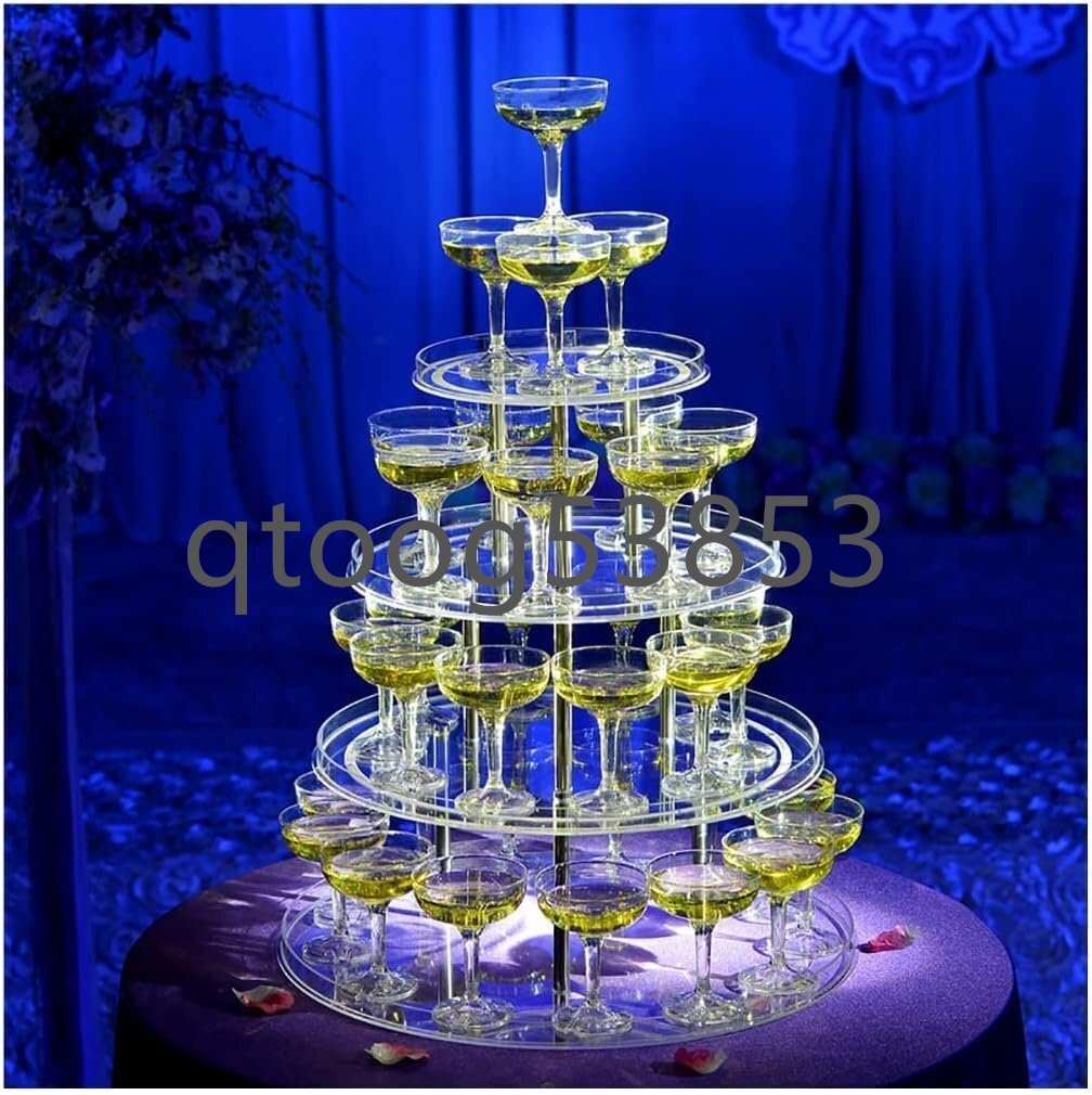 ロマンチックな赤ワインスタンド、4層のシャンパンタワーディスプレイ、ハート型のアクリルゴブレットワインタワー、結婚披露宴の誕生日の拍卖